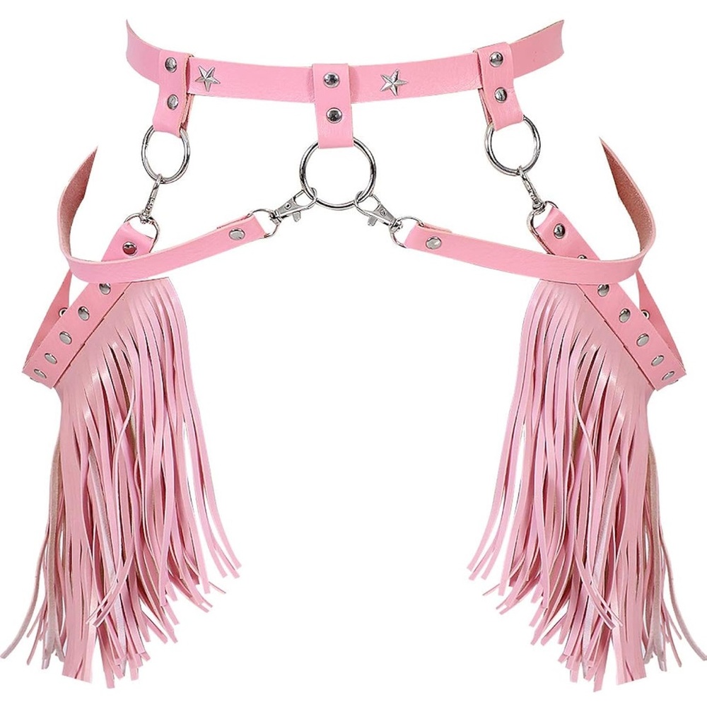 Pink fringe belt harness